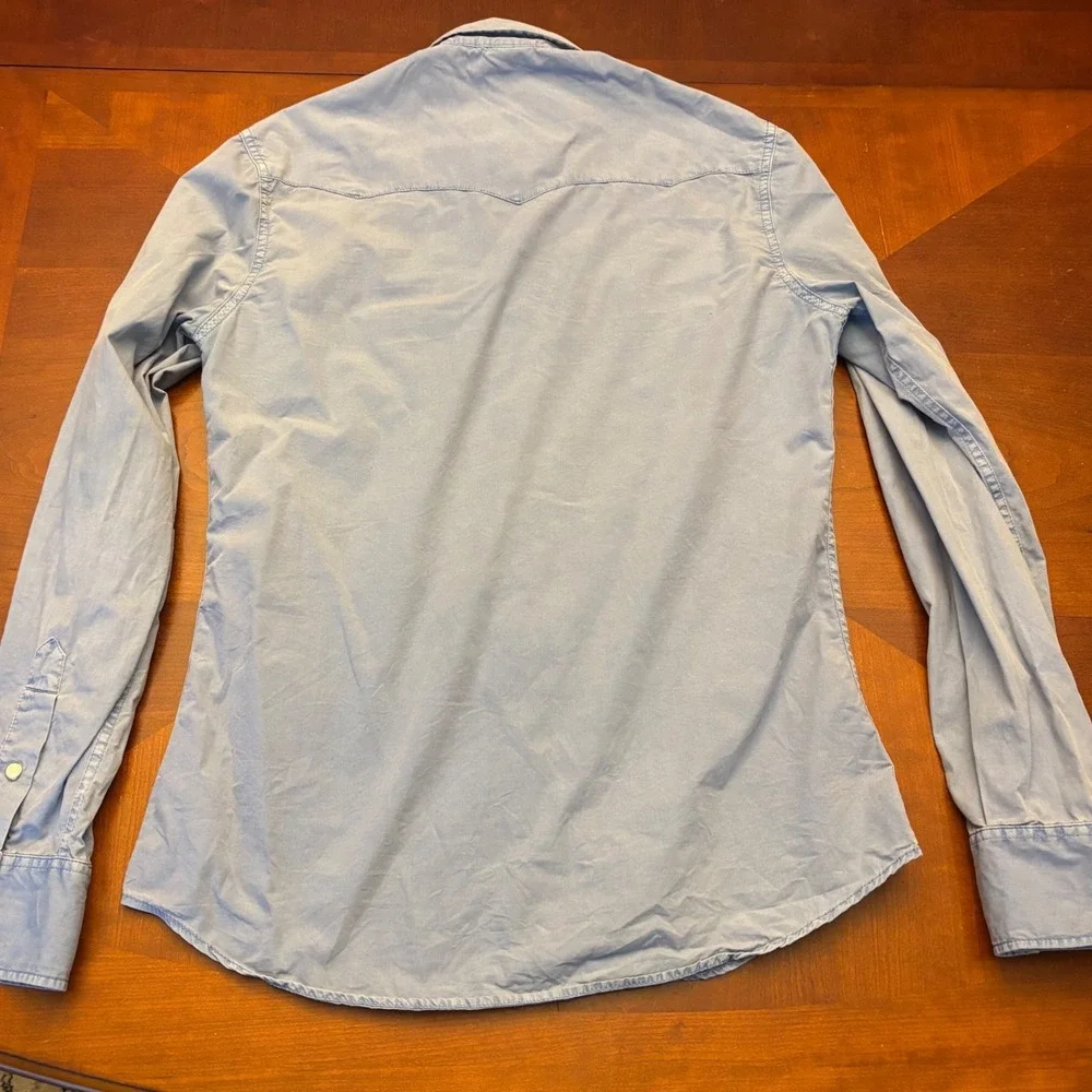 True Religion | Mens S | Western Pearl Snap Shirt Light Blue Cotton Long Sleeve